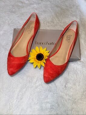 Franco Sarto Vibrant Orange Suede Pointed-Toe Flats